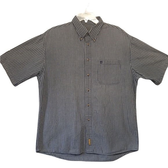Timberland Button down short sleeve blue plaid shirt Lg EUC - Picture 2 of 13